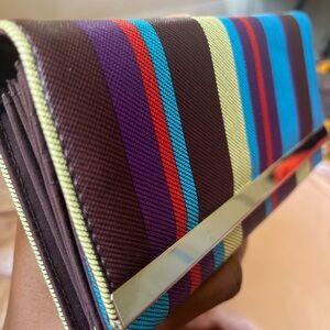 Colorful Striped Wallet with Gold Accent